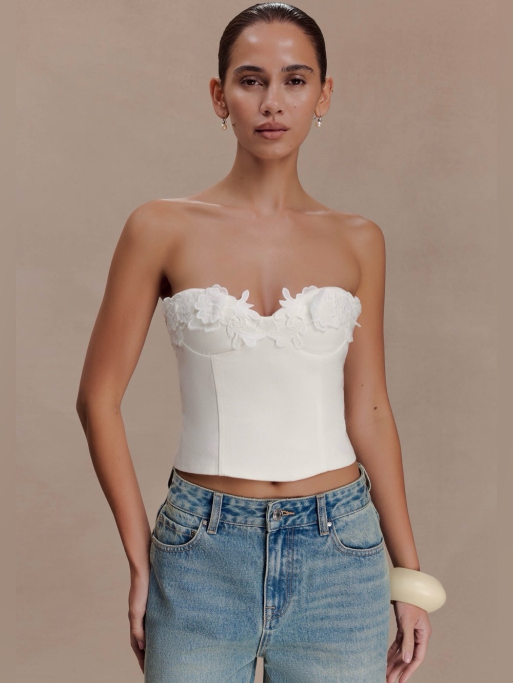 MESHKI Melany appliqué denim bustier